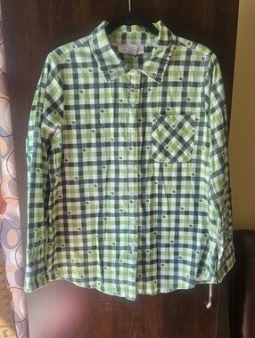 Denim Moves Green & White Plaid Button-Up Shirt Size Large